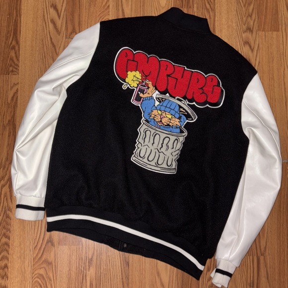 Black Jackets & Blazers - Empyre Cat A Tat Black And Cream Letterman Varsity Jacket‎ Size XL